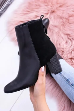 Sale Czarne Damskie Botki Na Słupku 1821 Damskie Botki Na Słupku|Botki Na Obcasie