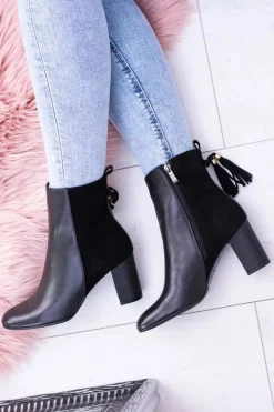 Sale Czarne Damskie Botki Na Słupku 1821 Damskie Botki Na Słupku|Botki Na Obcasie