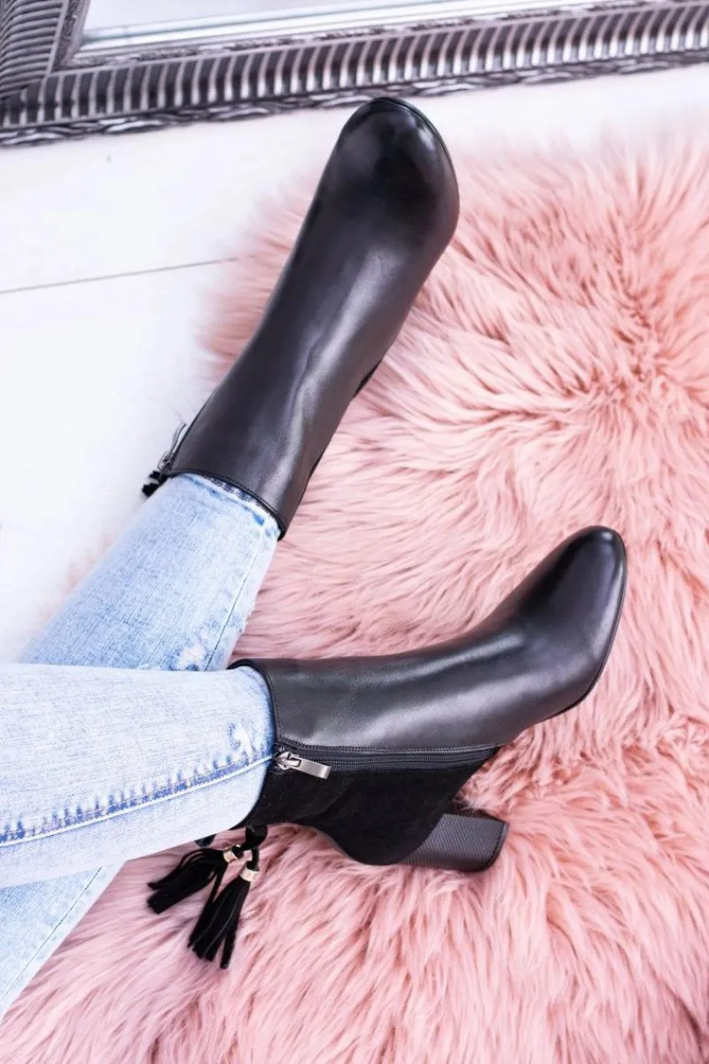 Sale Czarne Damskie Botki Na Słupku 1821 Damskie Botki Na Słupku|Botki Na Obcasie