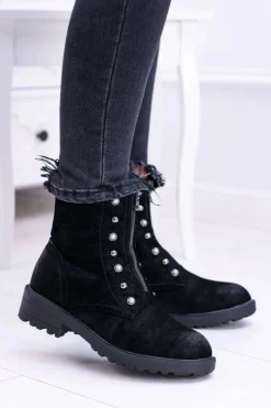 New Damskie buty S.Barski Czarne Damskie Botki Ocieplane Trapery Dowito