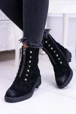 New Damskie buty S.Barski Czarne Damskie Botki Ocieplane Trapery Dowito