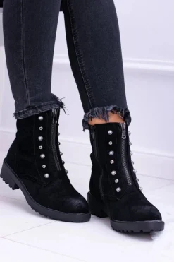 New Damskie buty S.Barski Czarne Damskie Botki Ocieplane Trapery Dowito