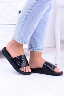 Hot Boto Czarne Damskie Klapki Dżety Gwiazdy Bajela