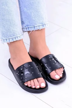 Hot Boto Czarne Damskie Klapki Dżety Gwiazdy Bajela