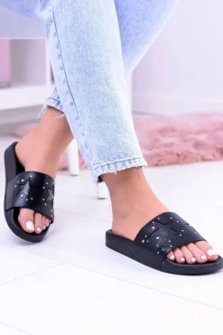 Hot Boto Czarne Damskie Klapki Dżety Gwiazdy Bajela