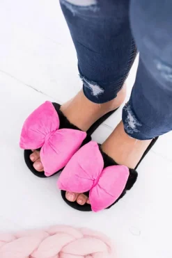 New Czarne Damskie Klapki Lu Boo Duże Różowe Kokardy Floppy Damskie Klapki Damskie Klasyczne