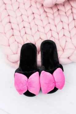 New Czarne Damskie Klapki Lu Boo Duże Różowe Kokardy Floppy Damskie Klapki Damskie Klasyczne
