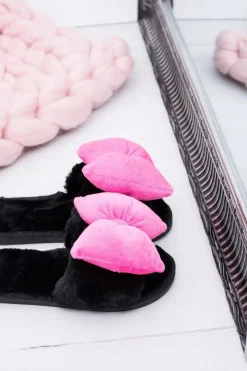 New Czarne Damskie Klapki Lu Boo Duże Różowe Kokardy Floppy Damskie Klapki Damskie Klasyczne