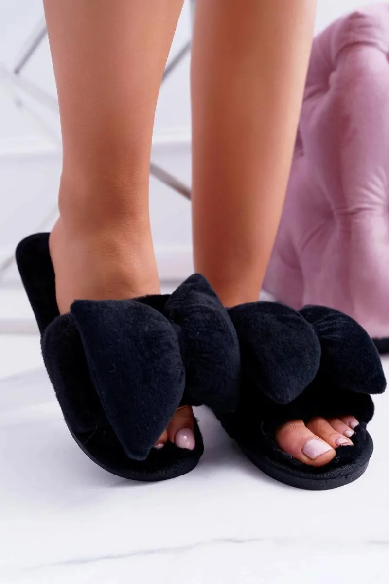 Discount Czarne Damskie Klapki Lu Boo Duże Kokardy Floppy Damskie Klapki Damskie Klasyczne