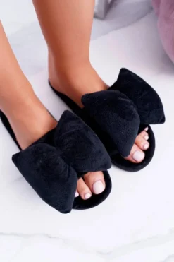 Discount Czarne Damskie Klapki Lu Boo Duże Kokardy Floppy Damskie Klapki Damskie Klasyczne