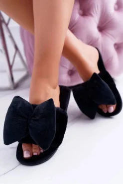 Discount Czarne Damskie Klapki Lu Boo Duże Kokardy Floppy Damskie Klapki Damskie Klasyczne