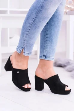 Klapki Na Obcasie|Klapki Damskie Klasyczne>Boto Czarne Damskie Klapki Na Słupku Elegante