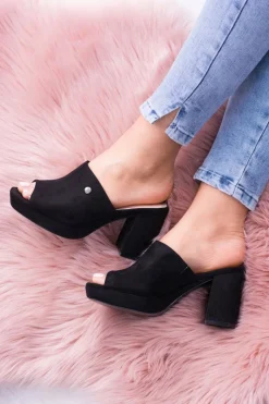 Klapki Na Obcasie|Klapki Damskie Klasyczne>Boto Czarne Damskie Klapki Na Słupku Elegante