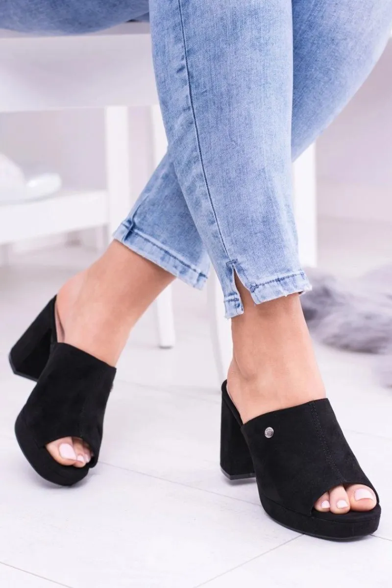 Klapki Na Obcasie|Klapki Damskie Klasyczne>Boto Czarne Damskie Klapki Na Słupku Elegante