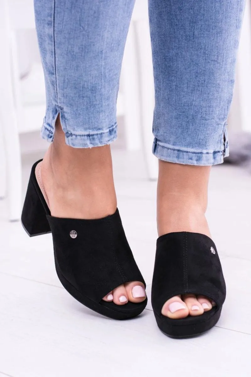 Klapki Na Obcasie|Klapki Damskie Klasyczne>Boto Czarne Damskie Klapki Na Słupku Elegante