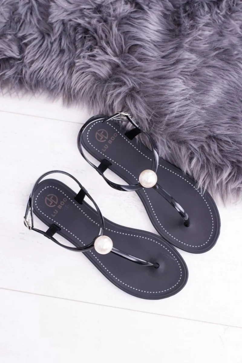 New Boto Czarne Damskie Sandałki Japonki Meliski z Perłą Contiro