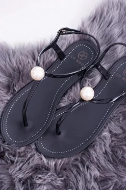 New Boto Czarne Damskie Sandałki Japonki Meliski z Perłą Contiro