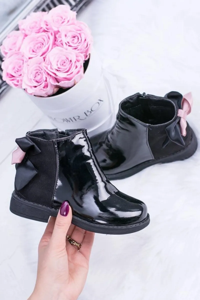 Dziewczęce>Boto Czarne Dziecięce Botki Ocieplane Z Suwakiem Lakierowane Small Diana