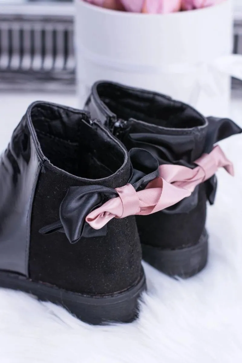 Dziewczęce>Boto Czarne Dziecięce Botki Ocieplane Z Suwakiem Lakierowane Small Diana