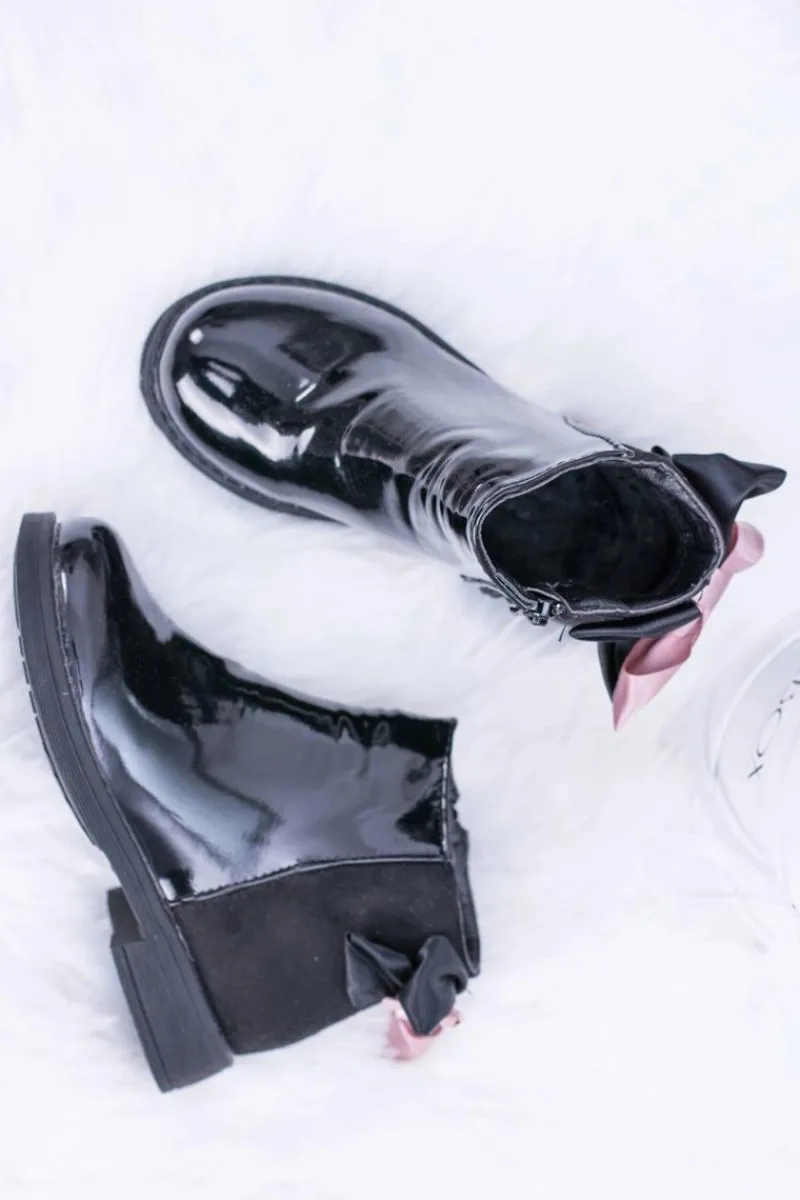 Dziewczęce>Boto Czarne Dziecięce Botki Ocieplane Z Suwakiem Lakierowane Small Diana