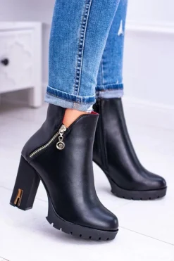 Czarne ekstrawaganckie botki Superlove Damskie Botki Na Słupku|Czarne Botki