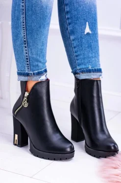 Czarne ekstrawaganckie botki Superlove Damskie Botki Na Słupku|Czarne Botki