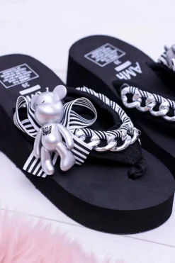 New Czarne Ekstrawaganckie Klapki na Koturnie Shock Damskie Klapki Na Koturnie|Klapki Na Obcasie