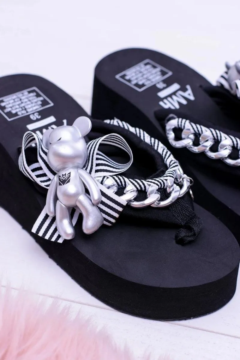 New Czarne Ekstrawaganckie Klapki na Koturnie Shock Damskie Klapki Na Koturnie|Klapki Na Obcasie