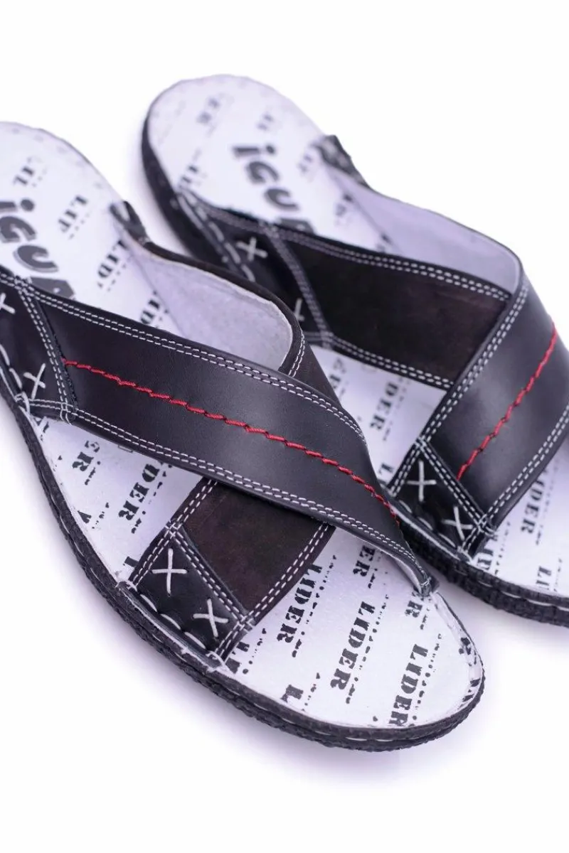 Clearance Boto Czarne Lekkie Skórzane Męskie Klapki Okay