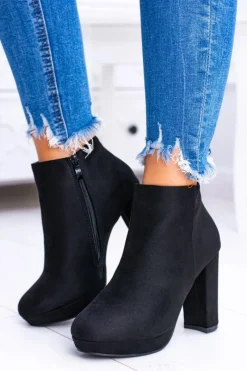 Botki Na Słupku|Czarne Botki>Boto Czarne Nubukowe Botki na Słupku Emoretto