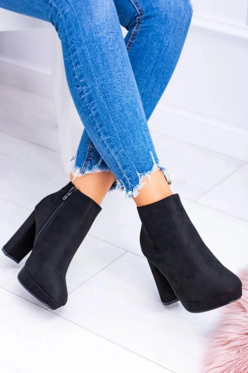 Botki Na Słupku|Czarne Botki>Boto Czarne Nubukowe Botki na Słupku Emoretto