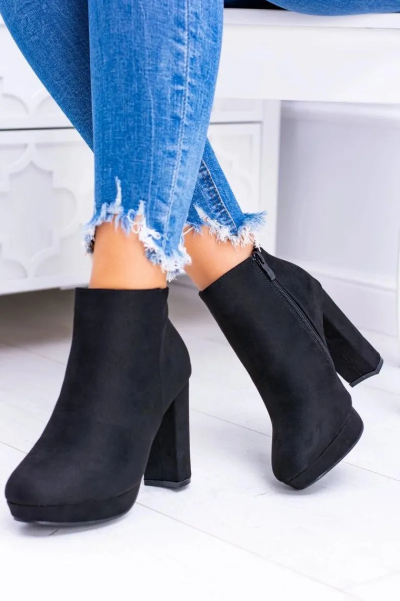 Botki Na Słupku|Czarne Botki>Boto Czarne Nubukowe Botki na Słupku Emoretto