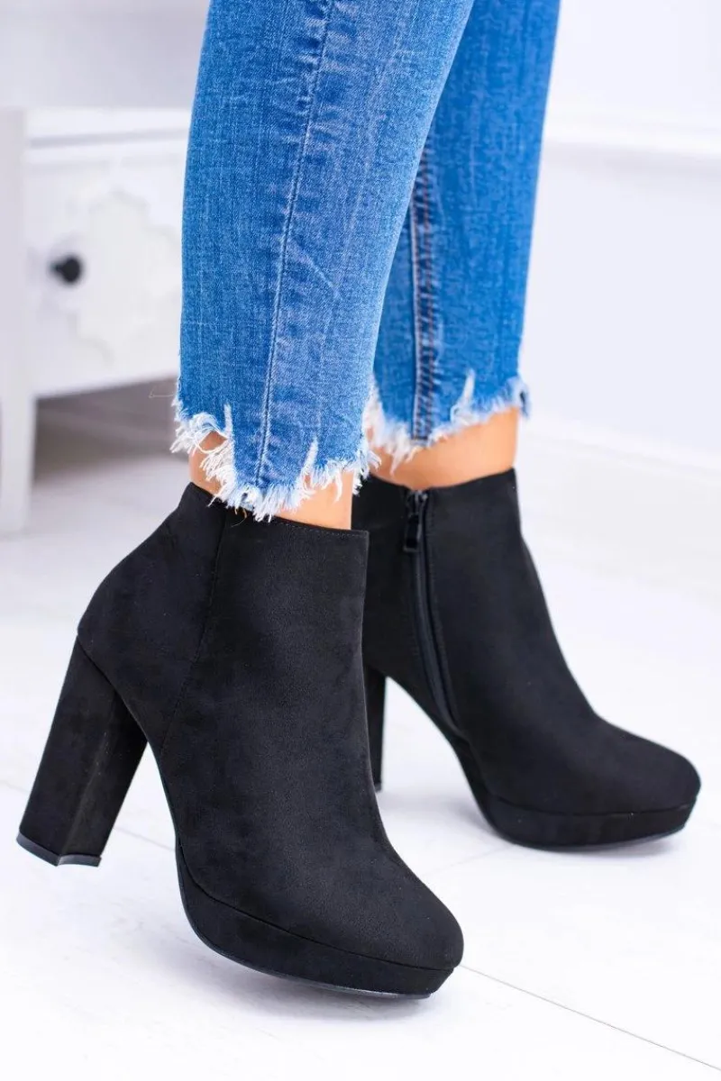 Botki Na Słupku|Czarne Botki>Boto Czarne Nubukowe Botki na Słupku Emoretto