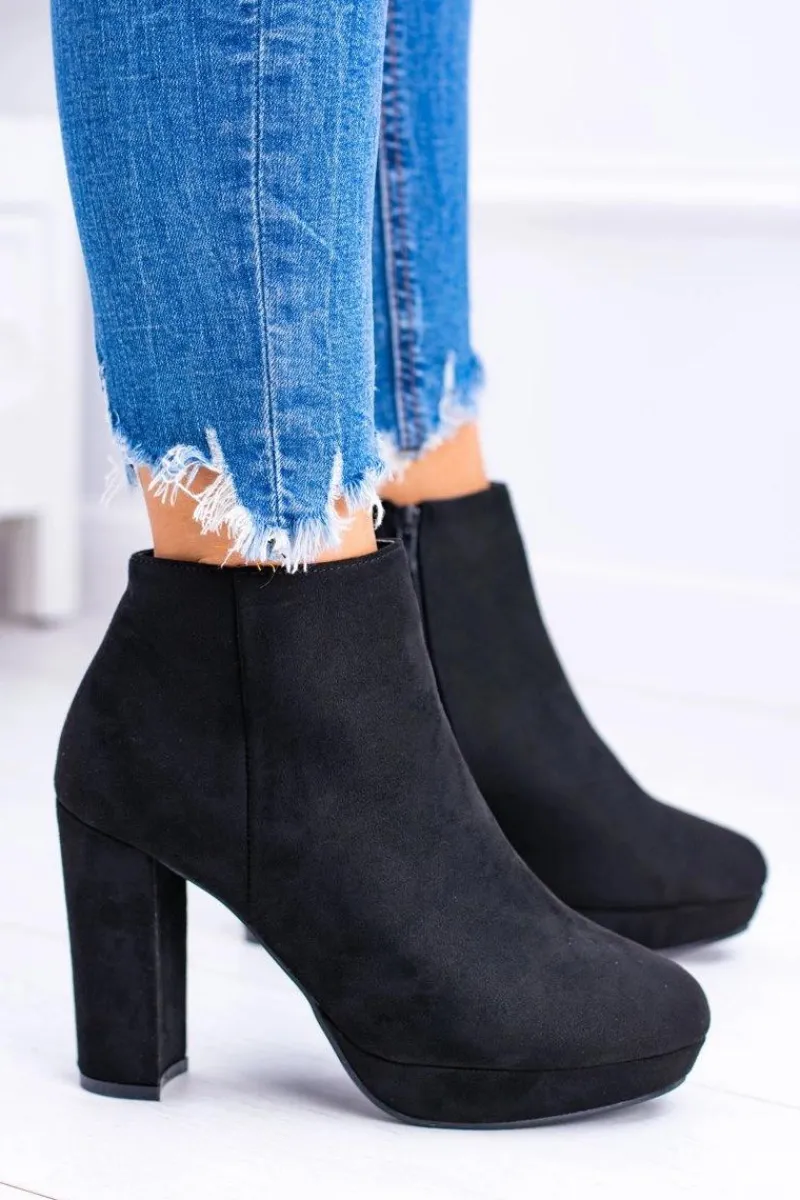 Botki Na Słupku|Czarne Botki>Boto Czarne Nubukowe Botki na Słupku Emoretto