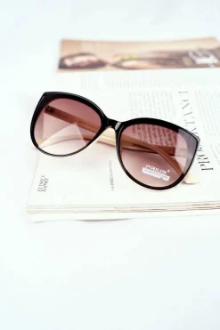 Okulary>PRIUS Czarne Okulary Beż Przeciwsłoneczne PR-V26 Brązowe Szkło Brokat