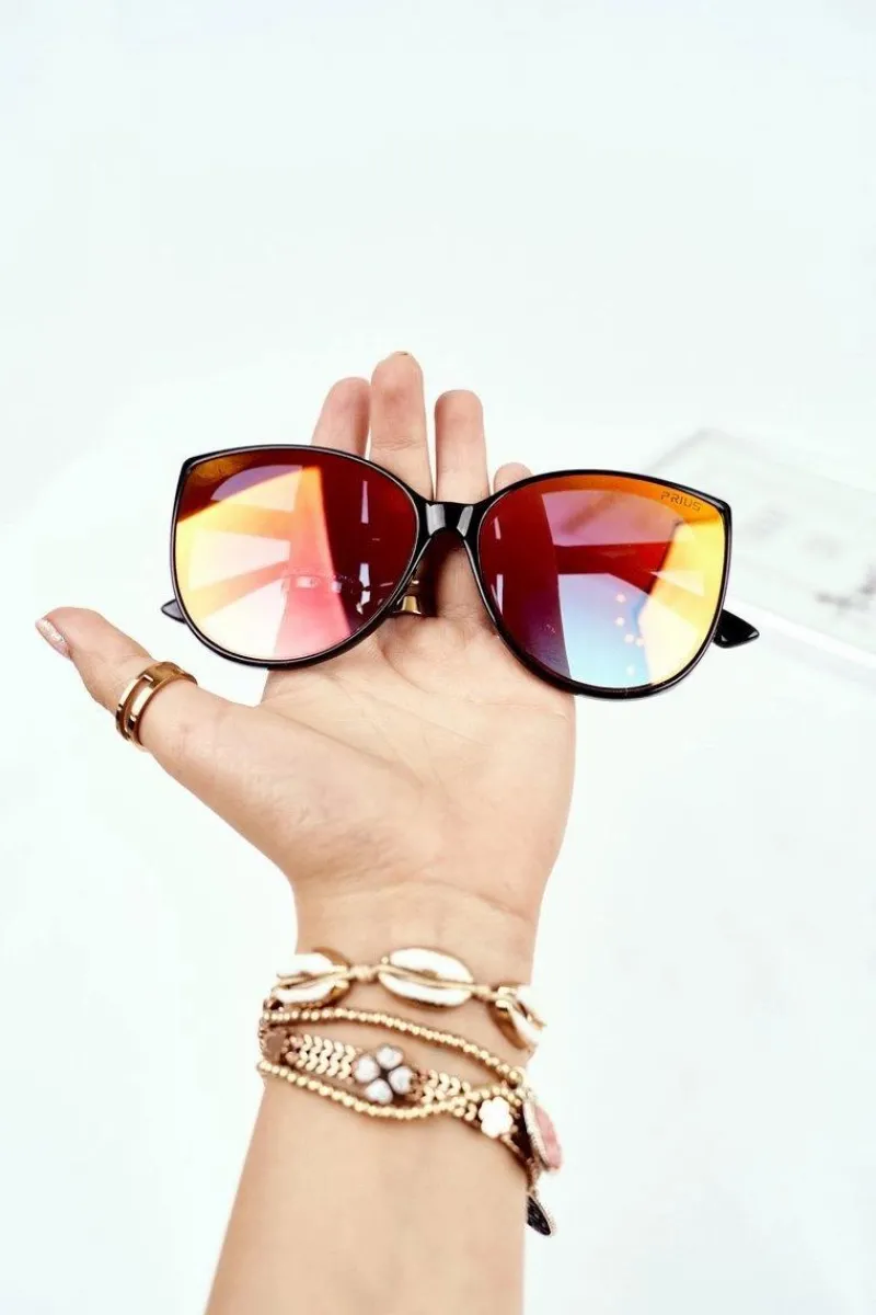 Okulary>PRIUS Czarne Okulary Przeciwsłoneczne PR-V26 Czerwone Szkło Brokat