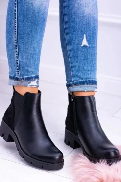 Botki Płaskie|Czarne Botki>Boto Czarne Płaskie Ocieplane Botki Murcio