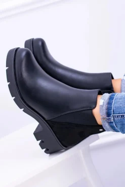 Botki Płaskie|Czarne Botki>Boto Czarne Płaskie Ocieplane Botki Murcio