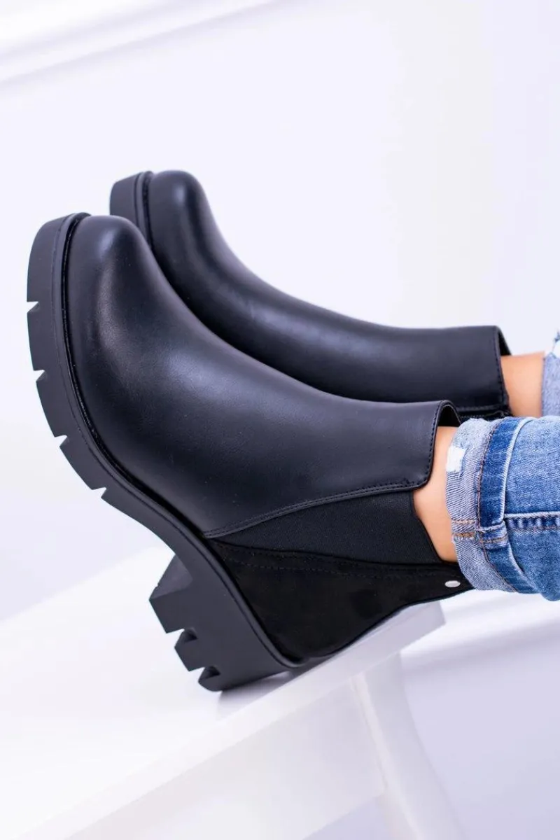 Botki Płaskie|Czarne Botki>Boto Czarne Płaskie Ocieplane Botki Murcio