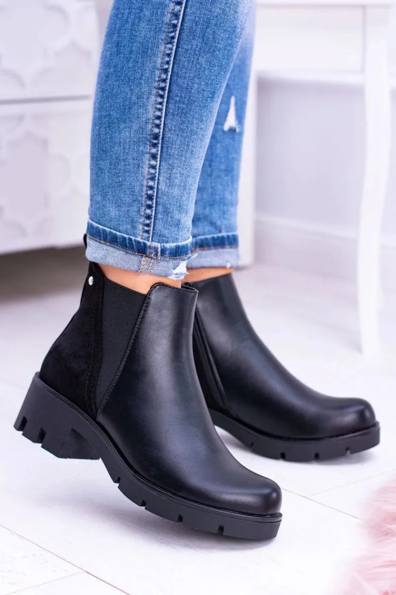 Botki Płaskie|Czarne Botki>Boto Czarne Płaskie Ocieplane Botki Murcio