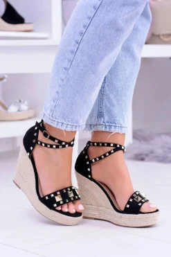Best Boto Czarne Sandały Na Koturnie Espadryl Ćwieki Dżety Narumi