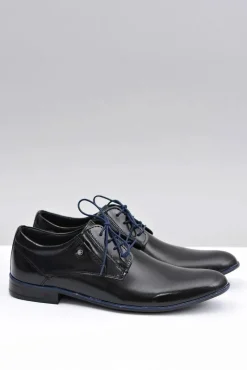 Sale Czarne Skórzane Eleganckie Półbuty Massimiliano Męskie Półbuty Eleganckie