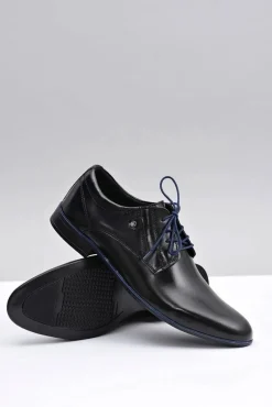 Sale Czarne Skórzane Eleganckie Półbuty Massimiliano Męskie Półbuty Eleganckie