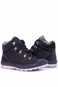 Outlet Boto Czarne Skórzane Ocieplane Męskie Botki Abelo