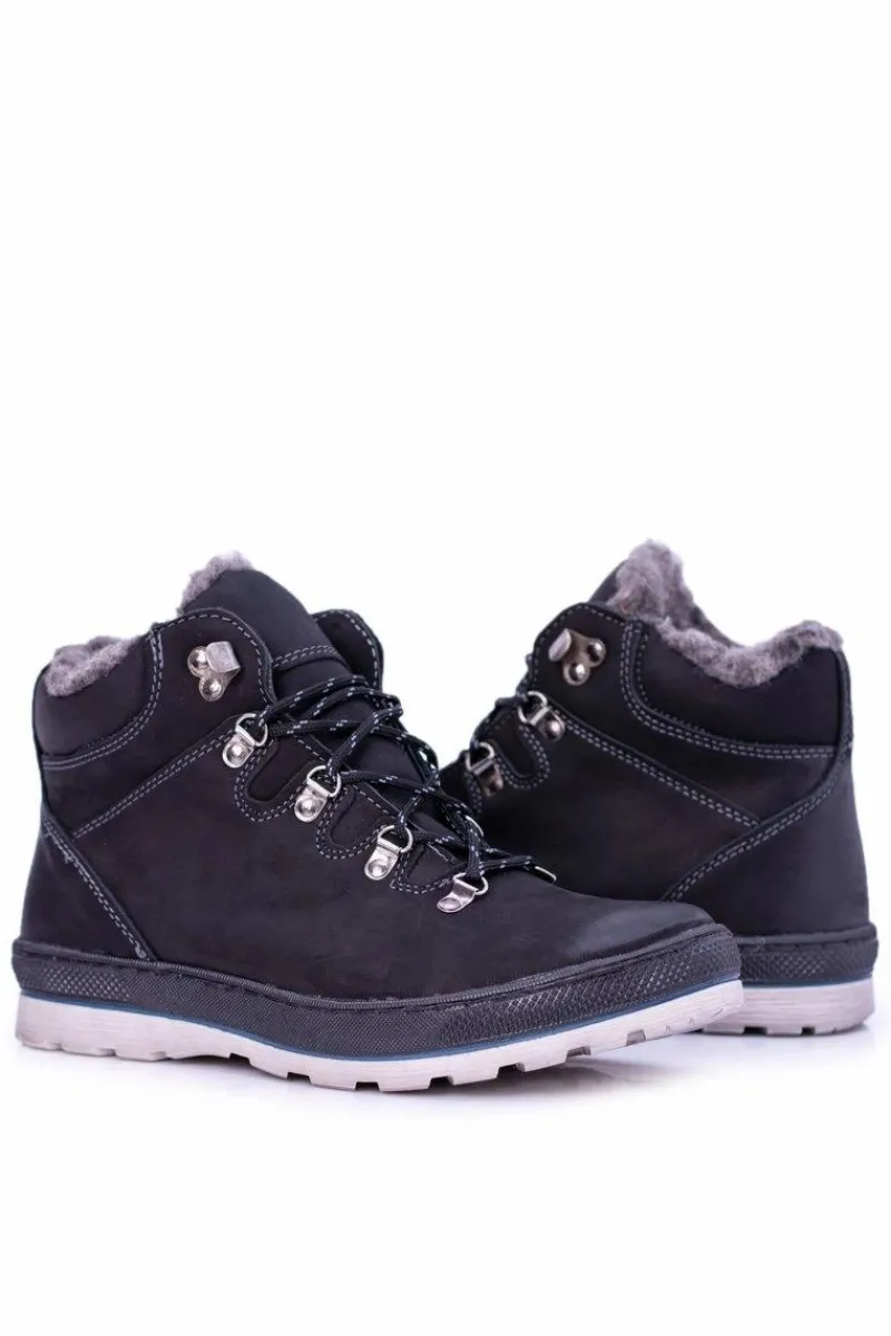 Outlet Boto Czarne Skórzane Ocieplane Męskie Botki Abelo