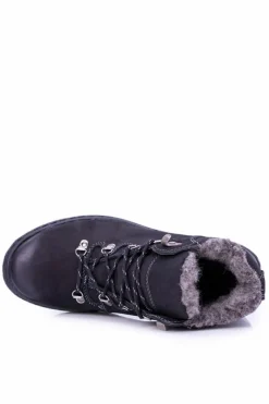 Outlet Boto Czarne Skórzane Ocieplane Męskie Botki Abelo