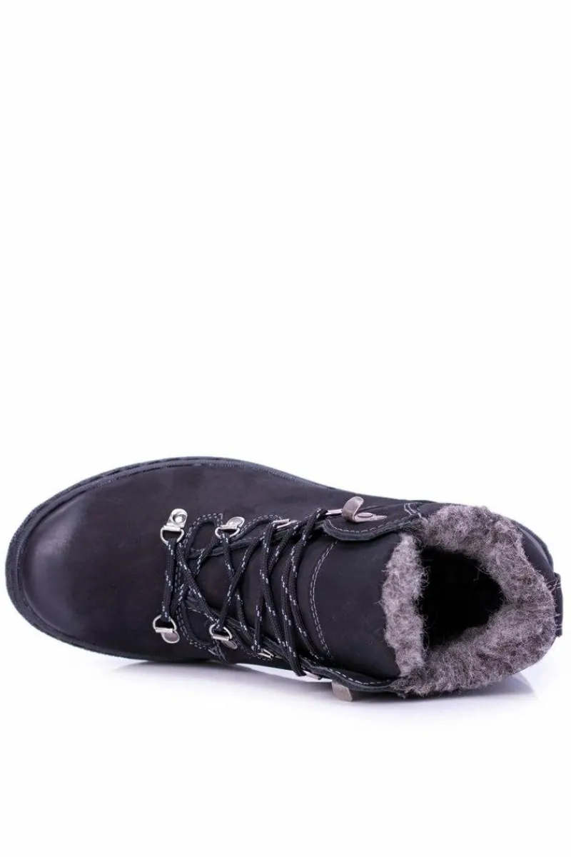 Outlet Boto Czarne Skórzane Ocieplane Męskie Botki Abelo