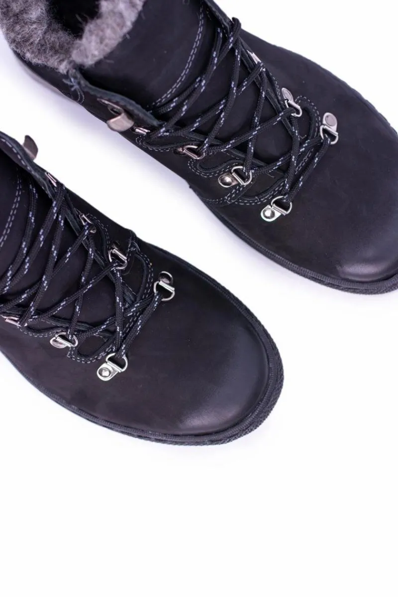Outlet Boto Czarne Skórzane Ocieplane Męskie Botki Abelo