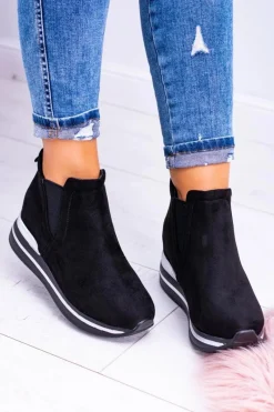 Botki Na Koturnie|Czarne Botki>Boto Czarne sportowe botki Popstar