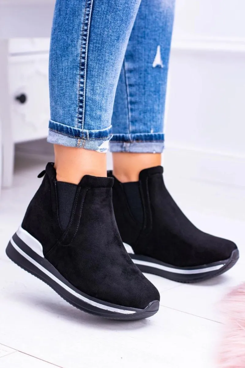 Botki Na Koturnie|Czarne Botki>Boto Czarne sportowe botki Popstar